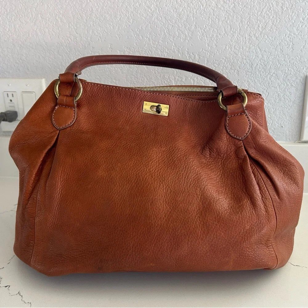 J. Crew Brompton Hobo Bag Cognac Brown Leather with Brass Hardware - Picture 1 of 16
